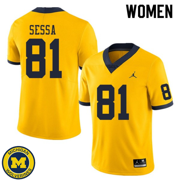 Women University of Michigan #81 Will Sessa Yellow Embroidery Jersey